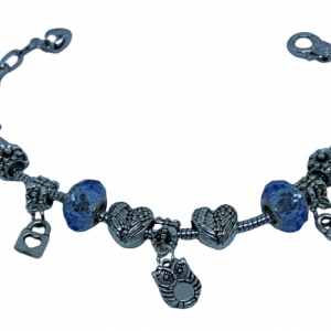 Bracelet de Charmes Bleu saphirs - Cœurs - Hibou